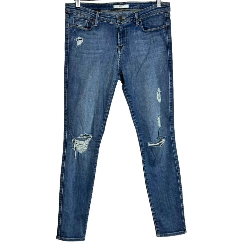 Fidelity Denim Mila Low Rise Ankle Slim Blue Jeans Faded Whiskering 30